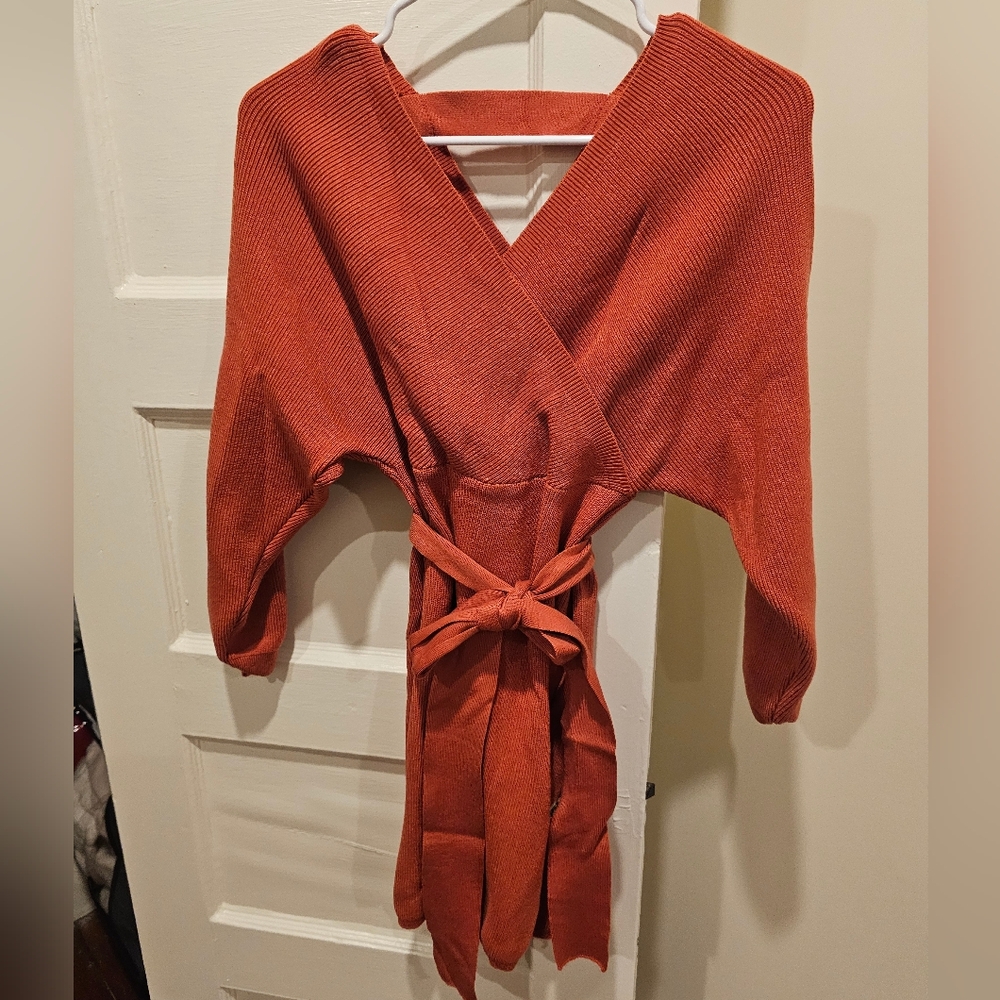Chic Rust Long Sleeve Wrap Dress